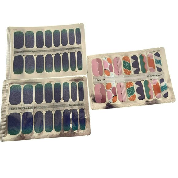 Lily & Fox Nail Wraps Variety Pack 2 Blue Lagoon & 1 Abstract Designs Blue Pink - Picture 1 of 5